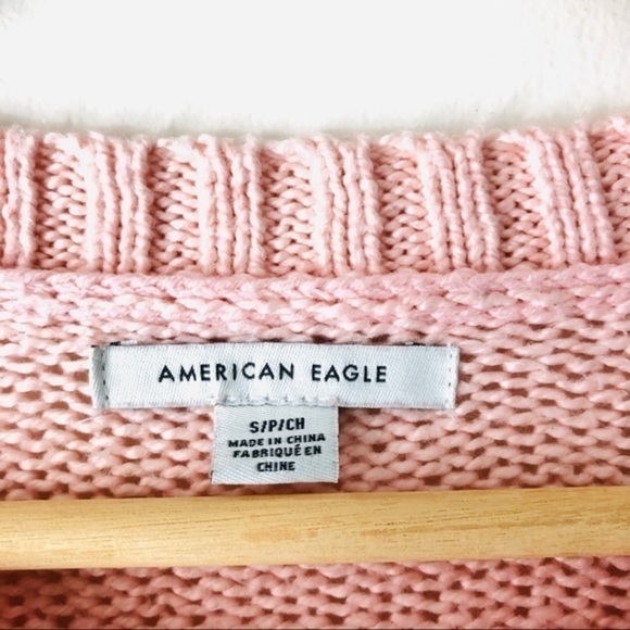 AE Colorblock Crewneck Sweater Soft Cozy Pastel Pink Coral Beige Knit Size S - Picture 10 of 12